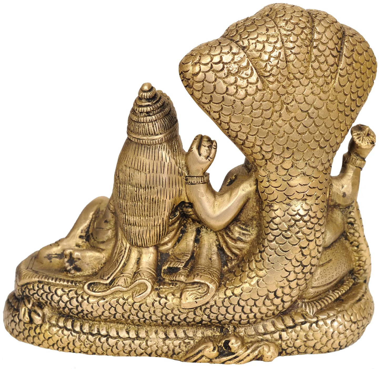 Brassaura® Lord Vishnu with Goddess Lakshmi on Sheshnag | Brass Statue | Height 15 Inches & Weight 2.20 kgs