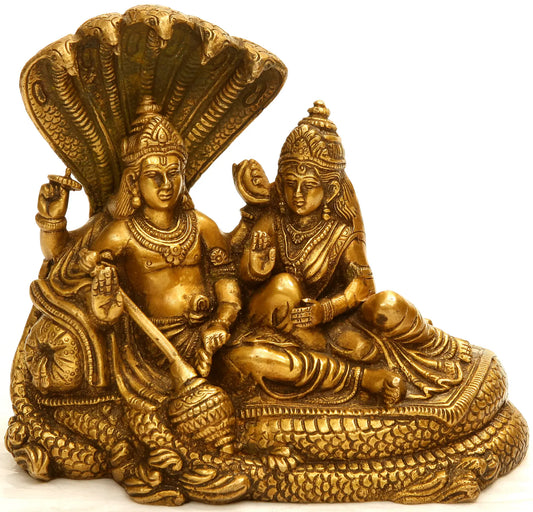 Brassaura® Lord Vishnu with Goddess Lakshmi on Sheshnag | Brass Statue | Height 15 Inches & Weight 2.20 kgs