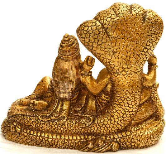 Brassaura® Lord Vishnu with Goddess Lakshmi on Sheshnag | Brass Statue | Height 15 Inches & Weight 2.20 kgs