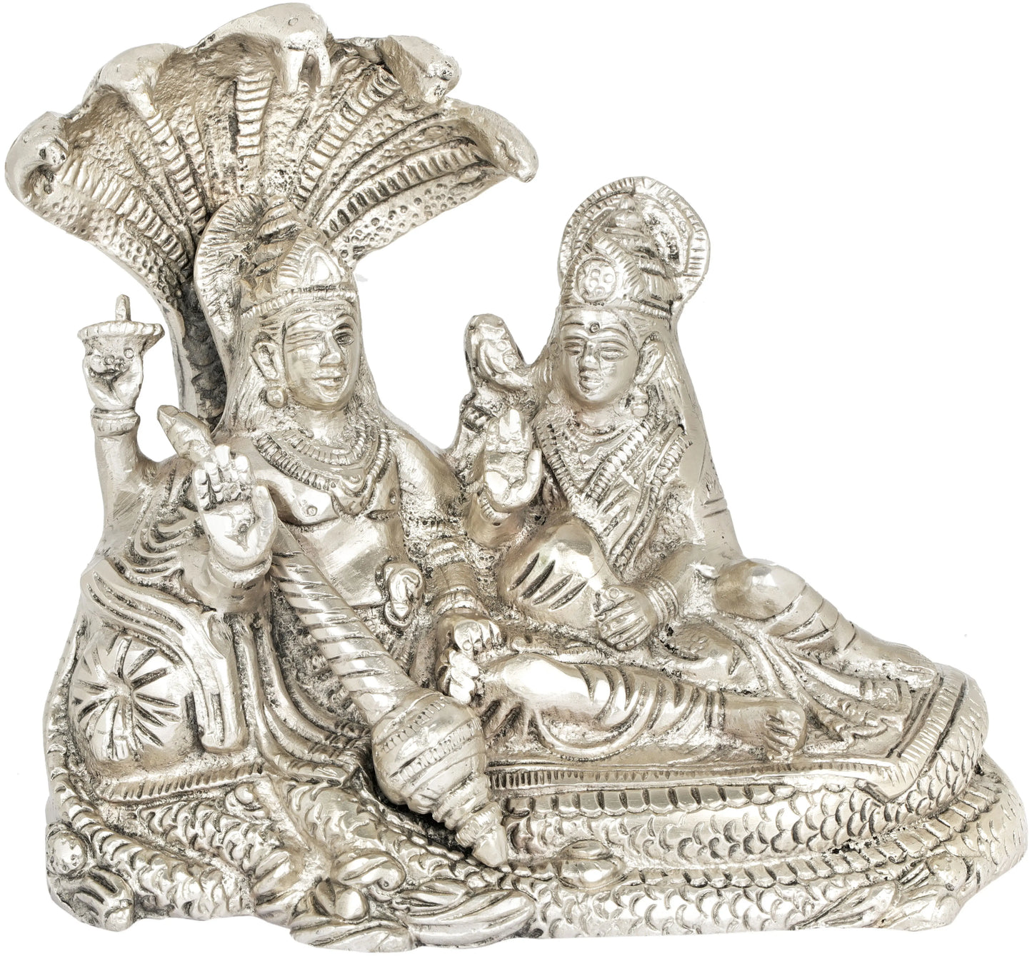Brassaura® Vishnu Lakshmi Sheshnaag Seated Brass Sculpture | Brass | Height 8.7 Inches & Weight 3.30 kgs
