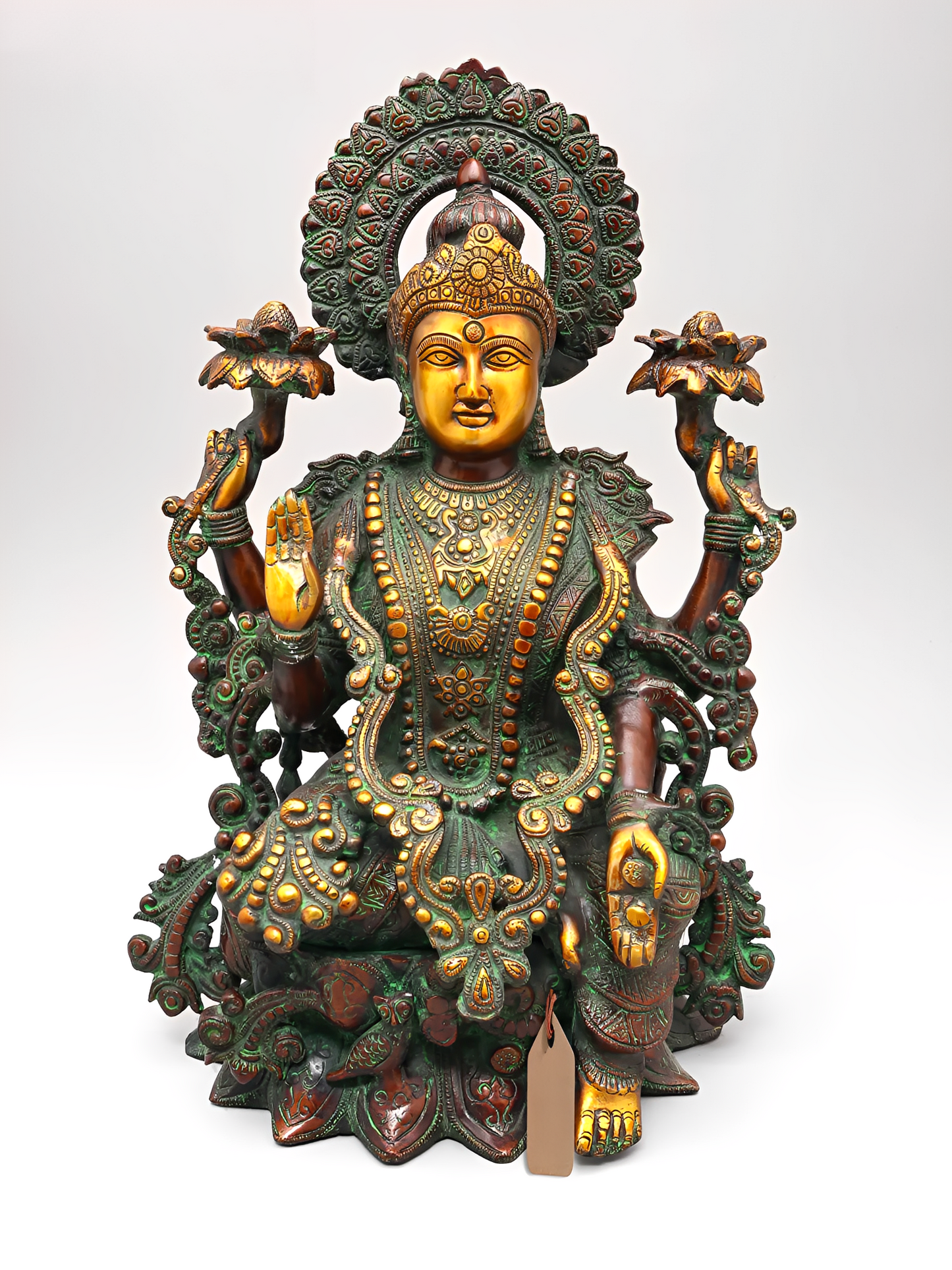 Brassaura® Lakshmi Seated on Ornate Throne | Brass Statue with Antique Finish | Height 16 Inches & Weight 11.70 kgs