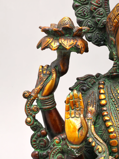 Brassaura® Lakshmi Seated on Ornate Throne | Brass Statue with Antique Finish | Height 16 Inches & Weight 11.70 kgs