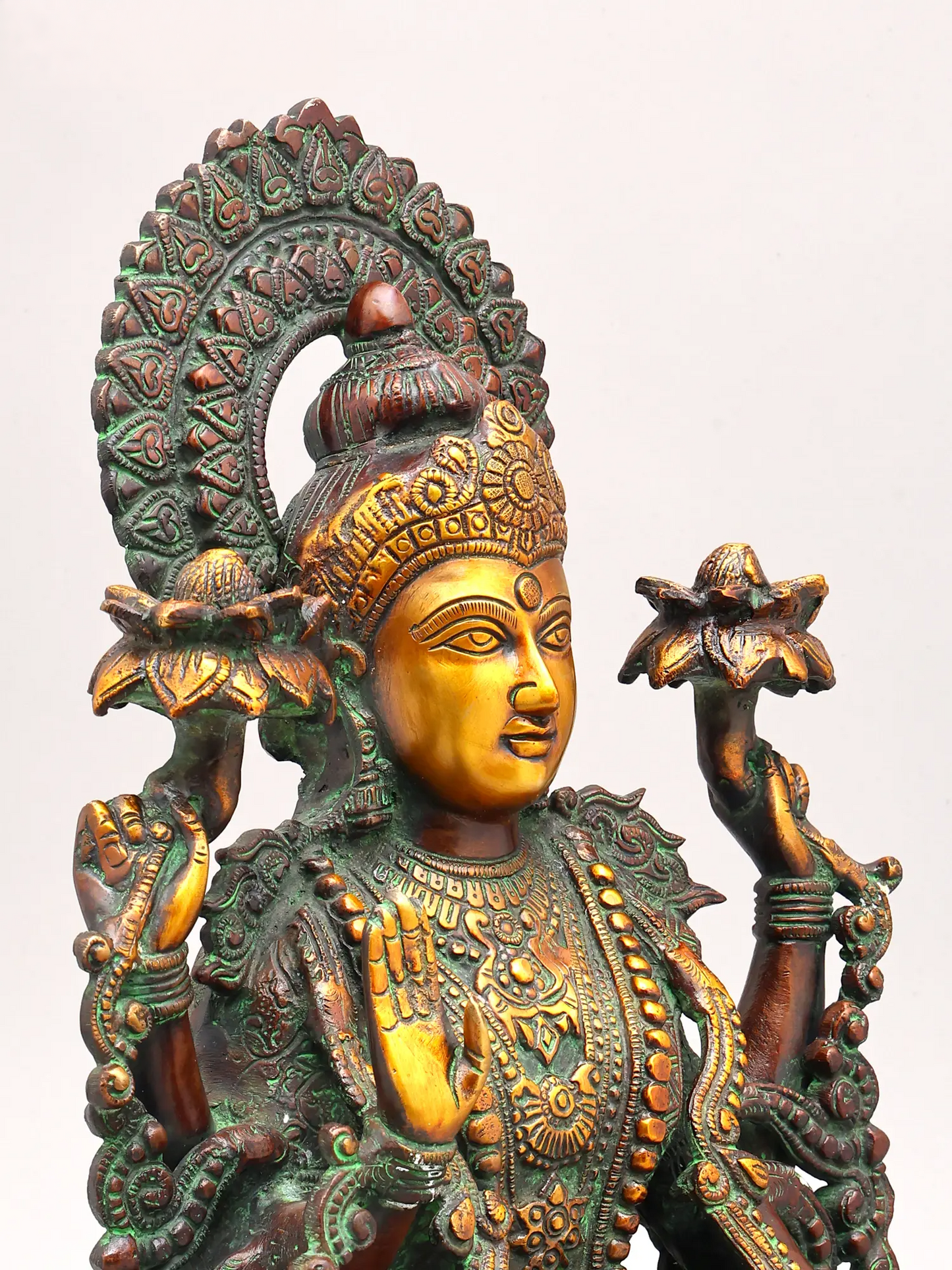 Brassaura® Lakshmi Seated on Ornate Throne | Brass Statue with Antique Finish | Height 16 Inches & Weight 11.70 kgs