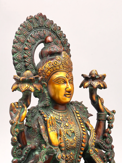 Brassaura® Lakshmi Seated on Ornate Throne | Brass Statue with Antique Finish | Height 16 Inches & Weight 11.70 kgs