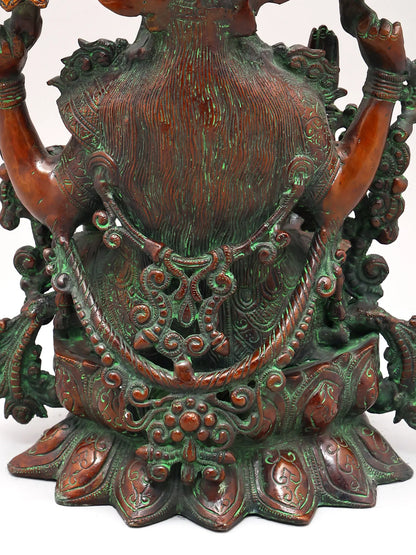 Brassaura® Lakshmi Seated on Ornate Throne | Brass Statue with Antique Finish | Height 16 Inches & Weight 11.70 kgs