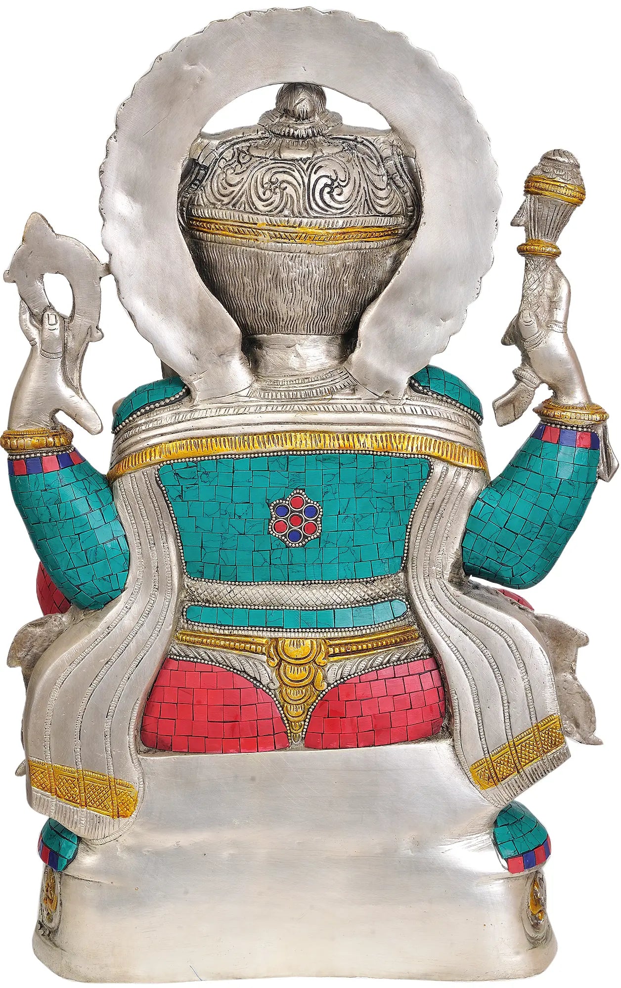 Brassaura™ Grand Seated Ganesha with Meenakari Inlay | Brass Sculpture | Height 19.5 Inches & Weight 20 kgs