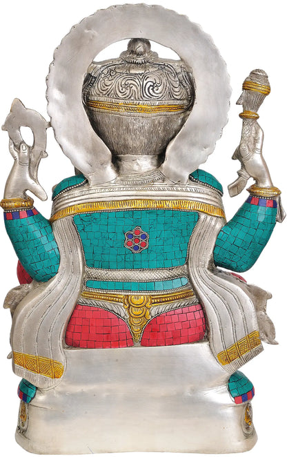 Brassaura™ Grand Seated Ganesha with Meenakari Inlay | Brass Sculpture | Height 19.5 Inches & Weight 20 kgs