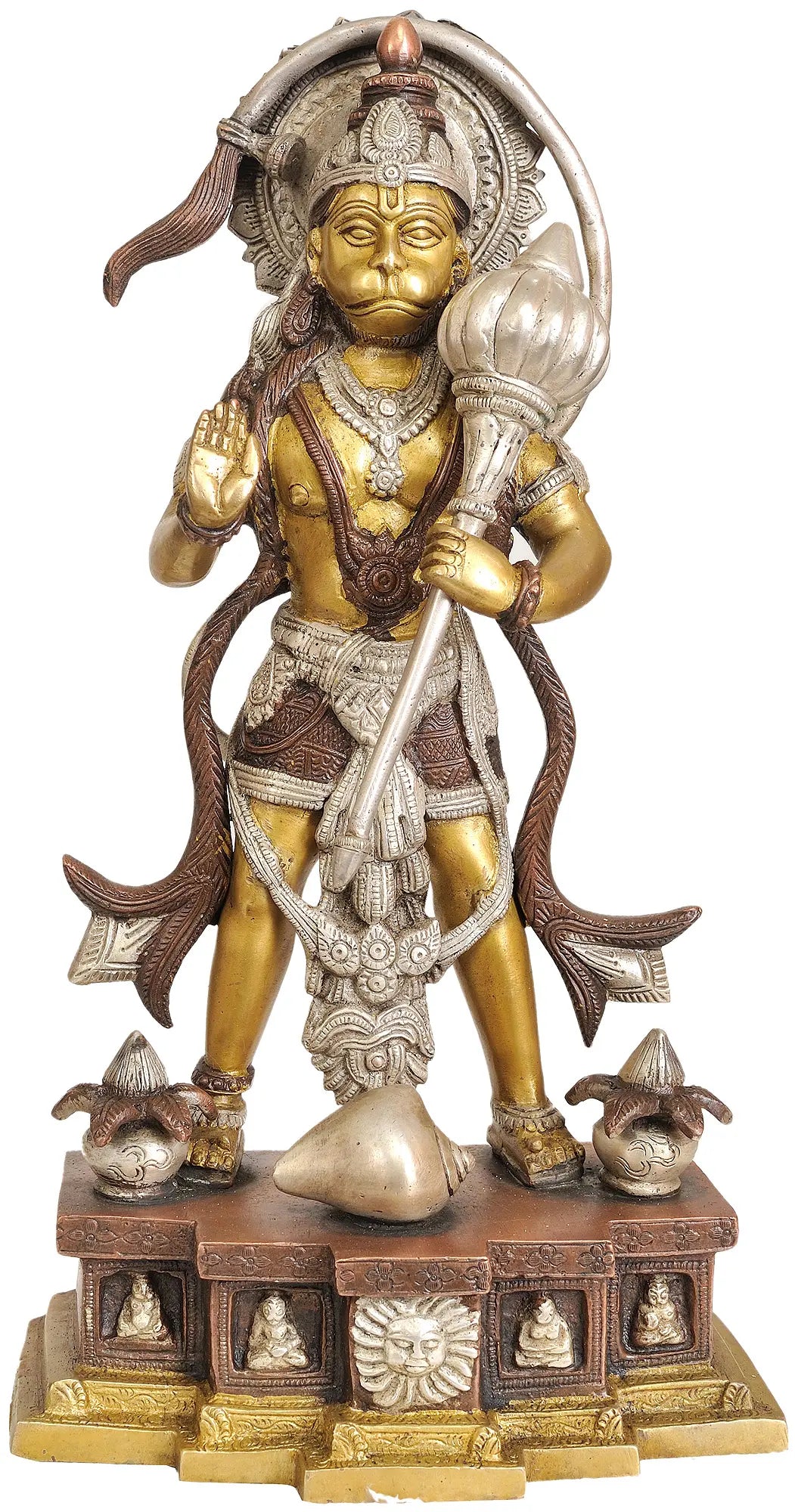 Brassaura® Standing Hanuman | Brass Statue in Antique Dual Tone Finish | Height 14.96 Inches & Weight 5.30 kgs