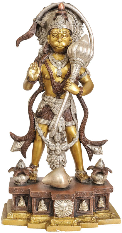 Brassaura® Standing Hanuman | Brass Statue in Antique Dual Tone Finish | Height 14.96 Inches & Weight 5.30 kgs