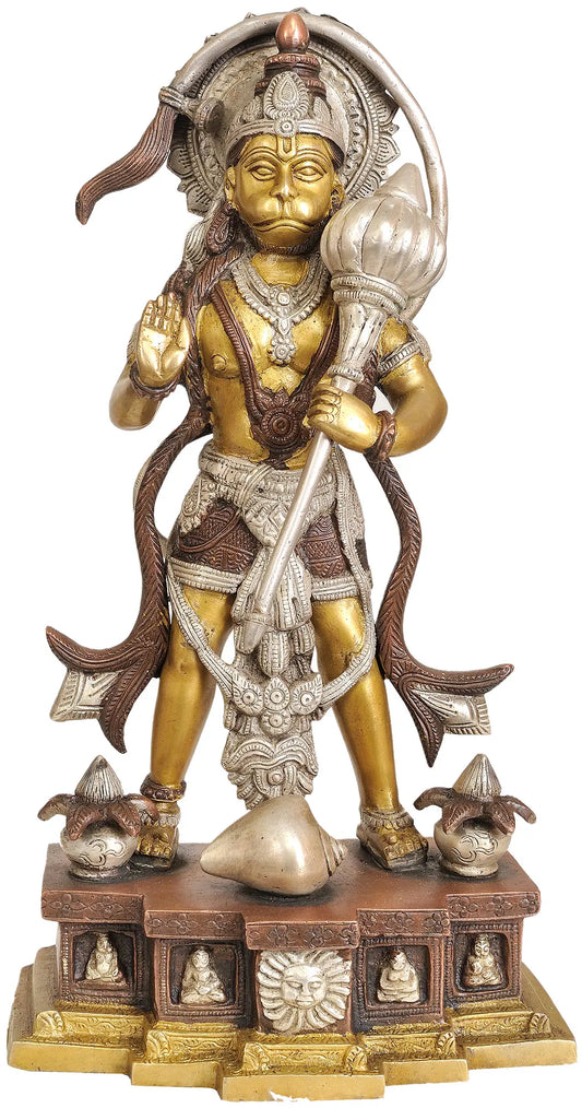 ब्रैसौरा® स्टैंडिंग हनुमान | एंटीक ड्यूल टोन फिनिश में ब्रास स्टैच्यू | ऊंचाई 14.96 इंच और वज़न 5.30 किलोग्राम