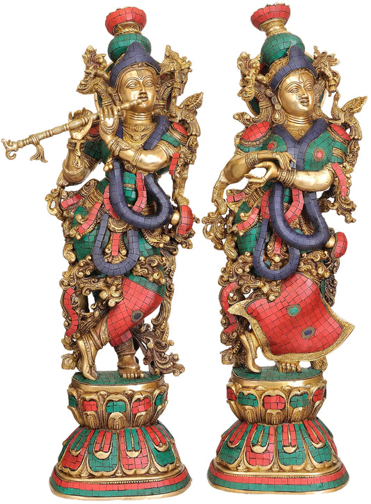Brassaura® Brass Radha Krishna Statue | Height 27.95 Inches & Weight 34 kg