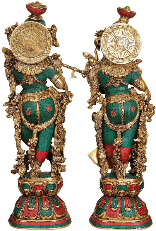 Brassaura® Brass Radha Krishna Statue | Height 27.95 Inches & Weight 34 kg