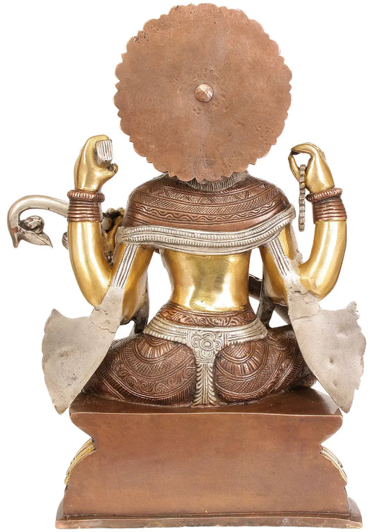 Brassaura® Brass Saraswati Devi Playing Veena | Intricate Dual Tone Finish | Height 16.5 Inches & Weight 11.40 kgs