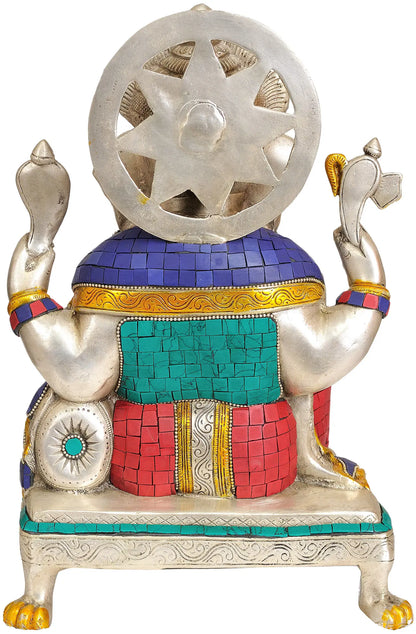 Brassaura™ Brass Sitting Ganesha Idol with Inlay Work for Pooja Room Decor | 13 Inches | 9 kgs