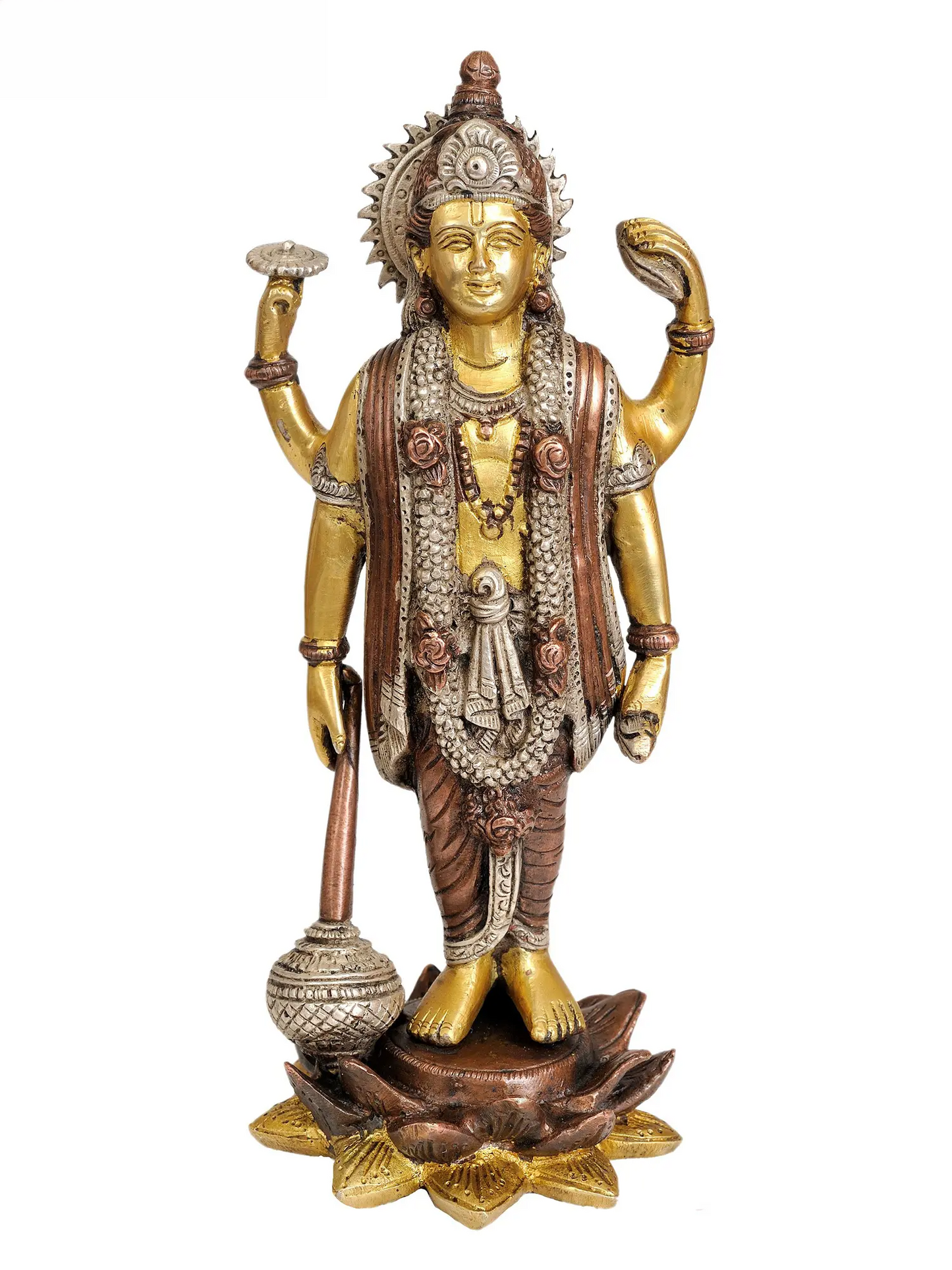 Brassaura® भगवान विष्णु की मूर्ति | शुद्ध पीतल | ऊँचाई 8 इंच और वज़न 1.30 किलोग्राम