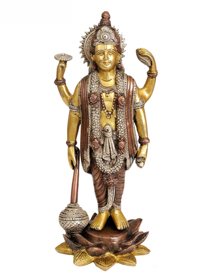 Brassaura® भगवान विष्णु की मूर्ति | शुद्ध पीतल | ऊँचाई 8 इंच और वज़न 1.30 किलोग्राम