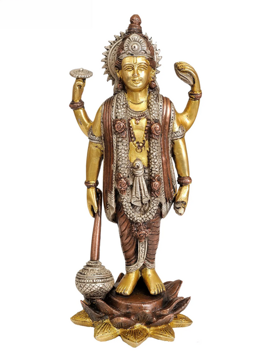 Brassaura® Lord Vishnu Statue | Pure Brass | Height 8 Inches & Weight 1.30 kgs