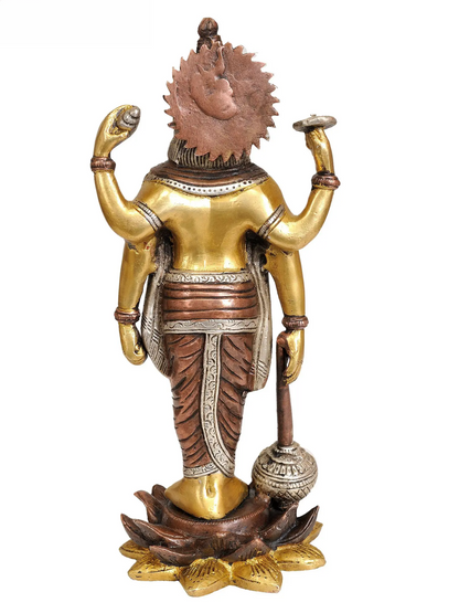 Brassaura® भगवान विष्णु की मूर्ति | शुद्ध पीतल | ऊँचाई 8 इंच और वज़न 1.30 किलोग्राम