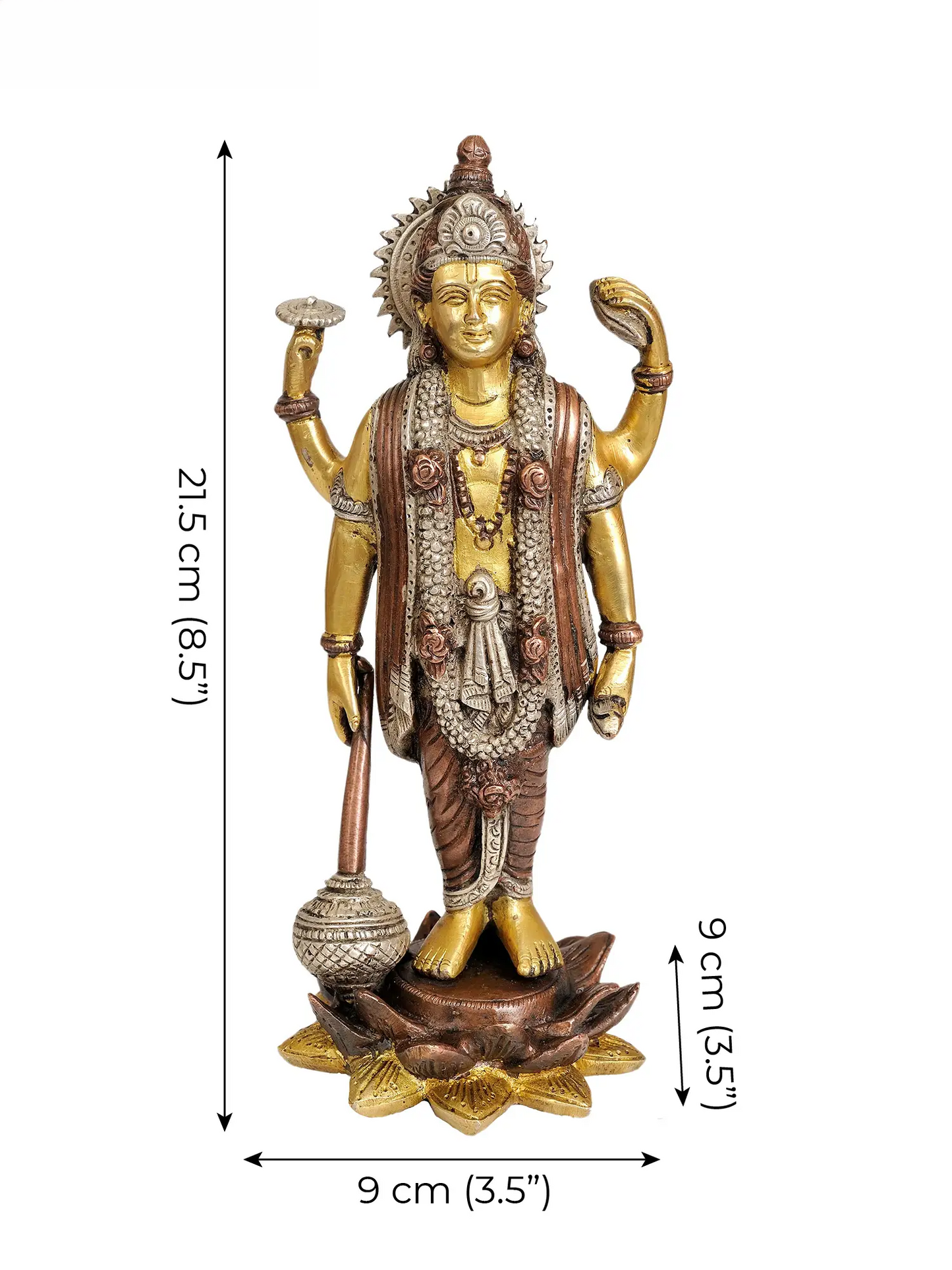 Brassaura® भगवान विष्णु की मूर्ति | शुद्ध पीतल | ऊँचाई 8 इंच और वज़न 1.30 किलोग्राम