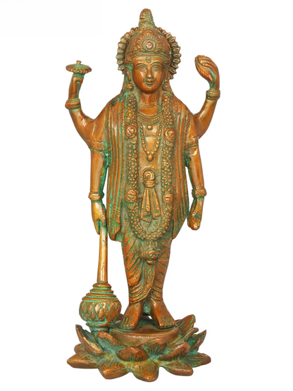 ब्रैसौरा® भगवान विष्णु प्रतिमा | शुद्ध पीतल | ऊंचाई 8 इंच और वज़न 1.30 किग्रा