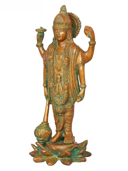 ब्रैसौरा® भगवान विष्णु प्रतिमा | शुद्ध पीतल | ऊंचाई 8 इंच और वज़न 1.30 किग्रा
