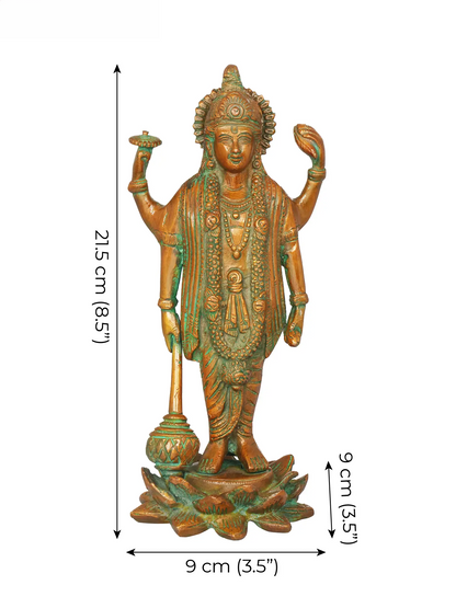 ब्रैसौरा® भगवान विष्णु प्रतिमा | शुद्ध पीतल | ऊंचाई 8 इंच और वज़न 1.30 किग्रा