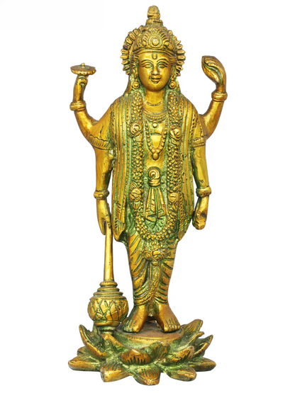 Brassaura® Lord Vishnu Statue | Pure Brass | Height 8 Inches & Weight 1.30 kgs