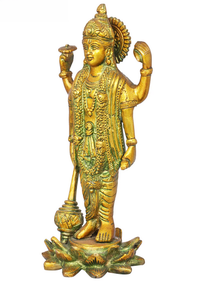 Brassaura® Lord Vishnu Statue | Pure Brass | Height 8 Inches & Weight 1.30 kgs