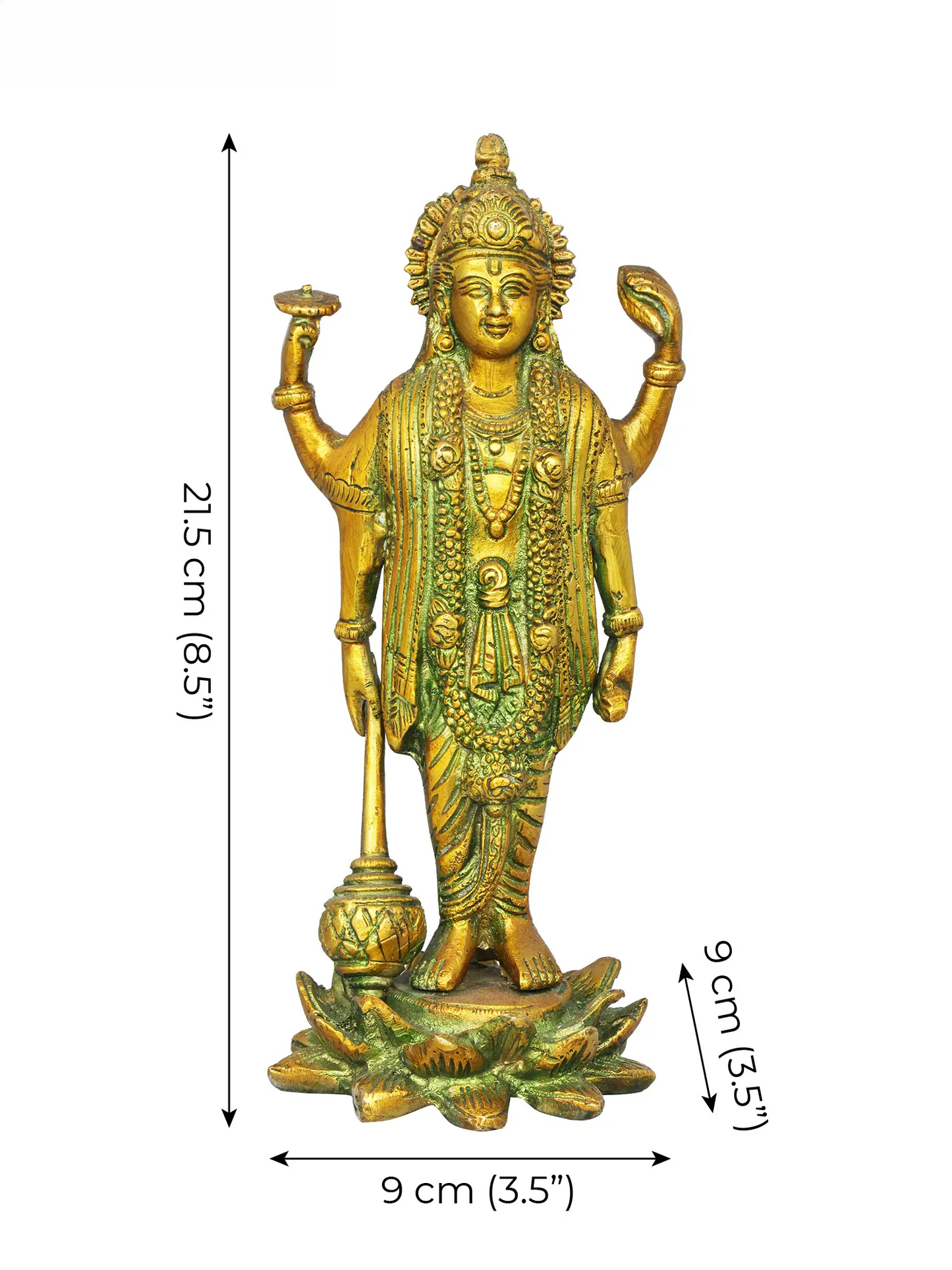 Brassaura® Lord Vishnu Statue | Pure Brass | Height 8 Inches & Weight 1.30 kgs
