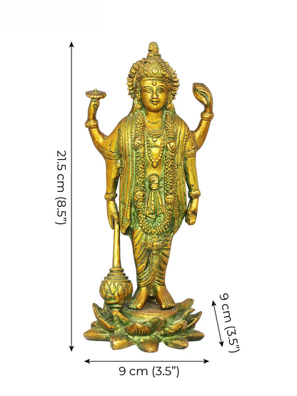 Brassaura® Lord Vishnu Statue | Pure Brass | Height 8 Inches & Weight 1.30 kgs