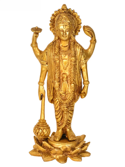 Brassaura® Lord Vishnu Statue | Pure Brass | Height 8 Inches & Weight 1.30 kgs