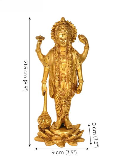 Brassaura® भगवान विष्णु की प्रतिमा | शुद्ध पीतल | ऊंचाई 8 इंच व वज़न 1.30 किलोग्राम