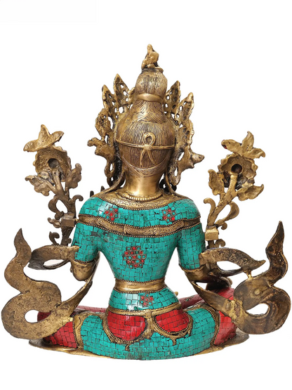 Brassaura® Tibetan White Tara with Stone Inlay | Brass Statue | Height 18.5 Inches & Weight 30.20 kgs