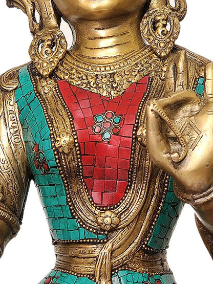 Brassaura® Tibetan White Tara with Stone Inlay | Brass Statue | Height 18.5 Inches & Weight 30.20 kgs