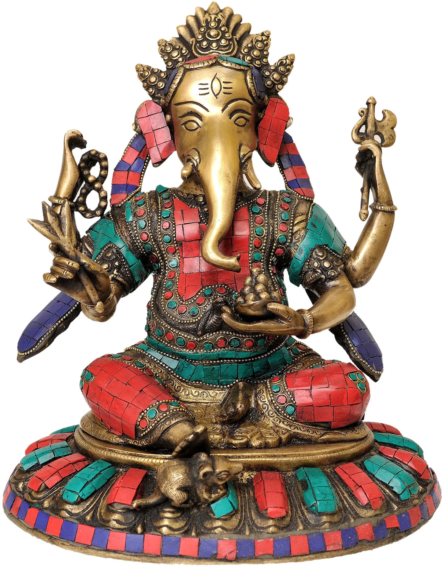 Brassaura™ Brass Ganesha Statue with Inlay Work | Height 11 Inches & Weight 6 kgs