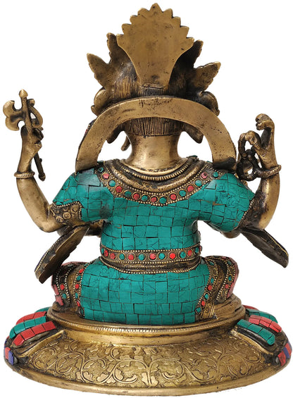 Brassaura™ Brass Ganesha Statue with Inlay Work | Height 11 Inches & Weight 6 kgs