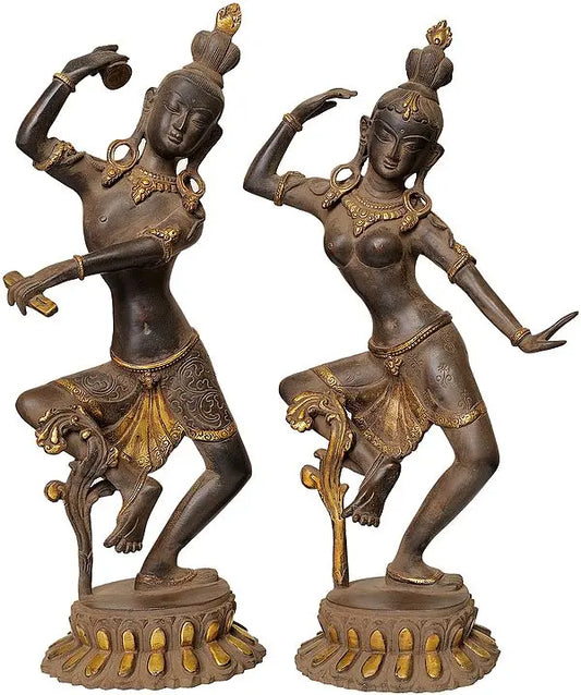 17" Pair of Dancing Shiva Parvati Brass Statue
