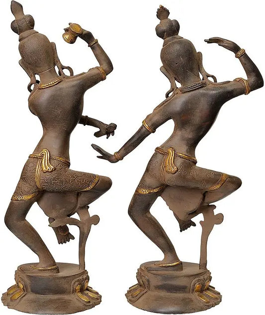 17" Pair of Dancing Shiva Parvati Brass Statue
