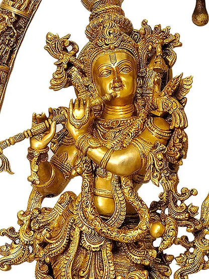 Brassaura® Brass Radha Krishna Statue with prabhavali | Height 45 Inches & Weight 69.74 kg