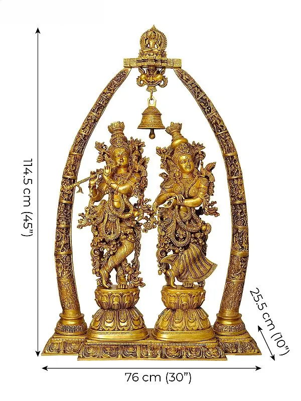 Brassaura® Brass Radha Krishna Statue with prabhavali | Height 45 Inches & Weight 69.74 kg