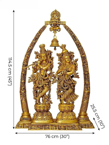 Brassaura® Brass Radha Krishna Statue with prabhavali | Height 45 Inches & Weight 69.74 kg