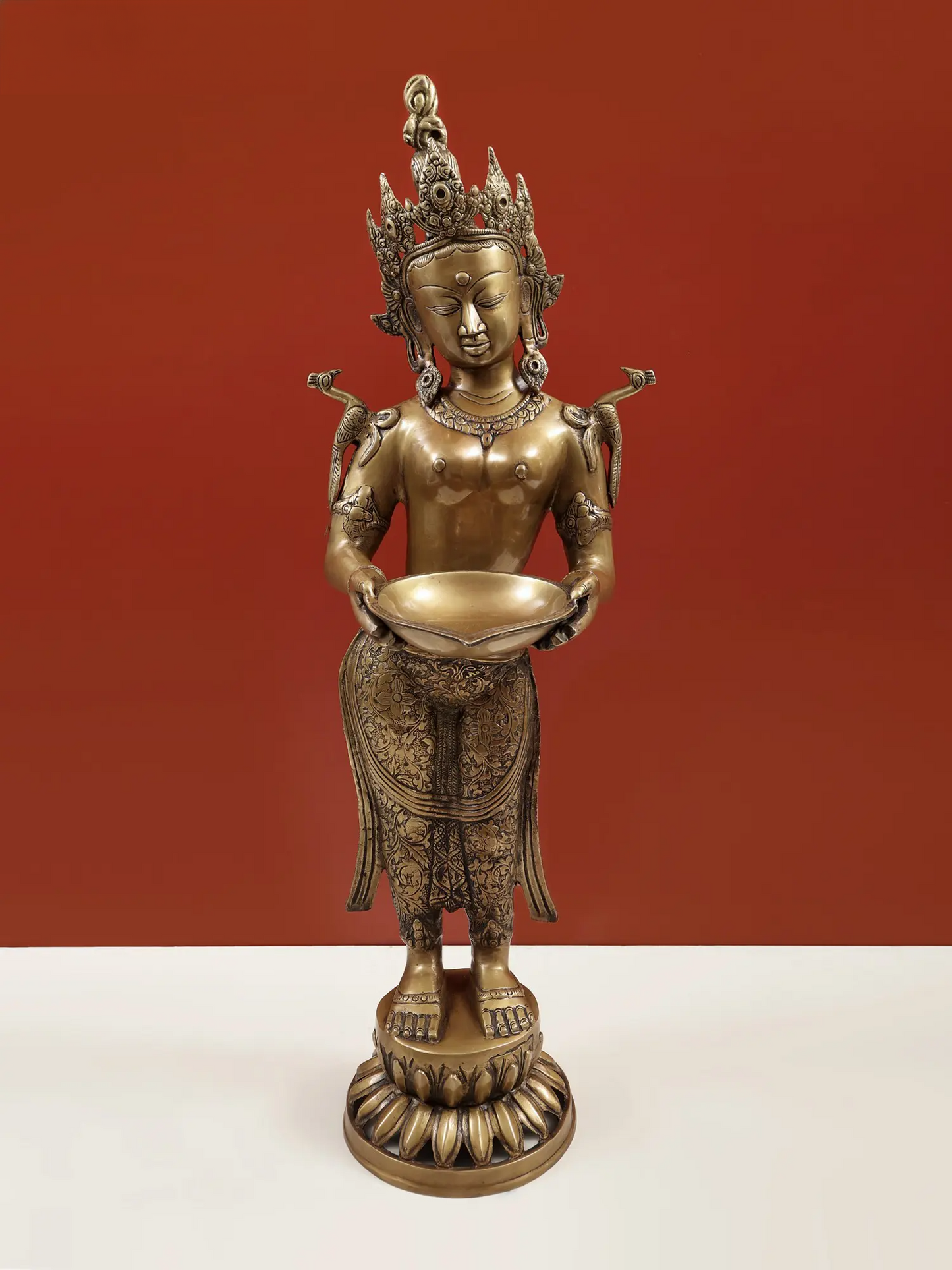 Brassaura® Brass Deep Lakshmi Statue with Inlay Work | Height 30.91 Inches & Weight 9.70 kg