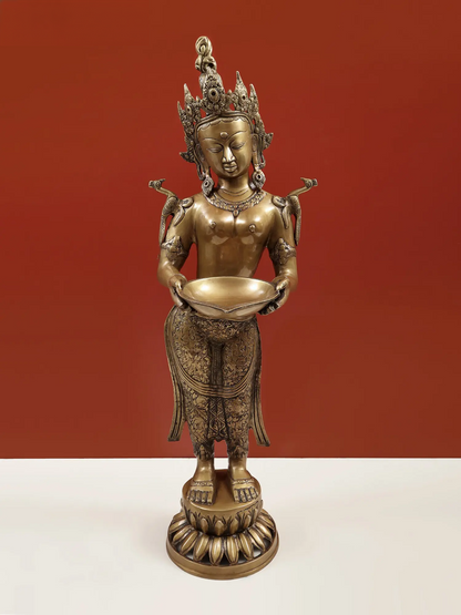 Brassaura® Brass Deep Lakshmi Statue with Inlay Work | Height 30.91 Inches & Weight 9.70 kg