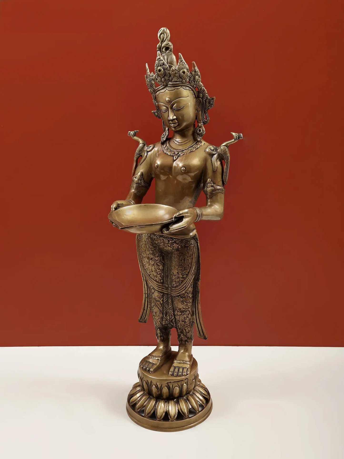 Brassaura® Brass Deep Lakshmi Statue with Inlay Work | Height 30.91 Inches & Weight 9.70 kg