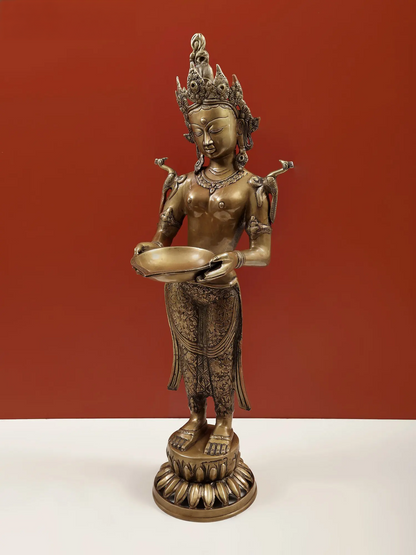 Brassaura® Brass Deep Lakshmi Statue with Inlay Work | Height 30.91 Inches & Weight 9.70 kg