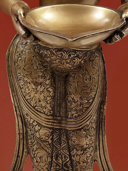 Brassaura® Brass Deep Lakshmi Statue with Inlay Work | Height 30.91 Inches & Weight 9.70 kg