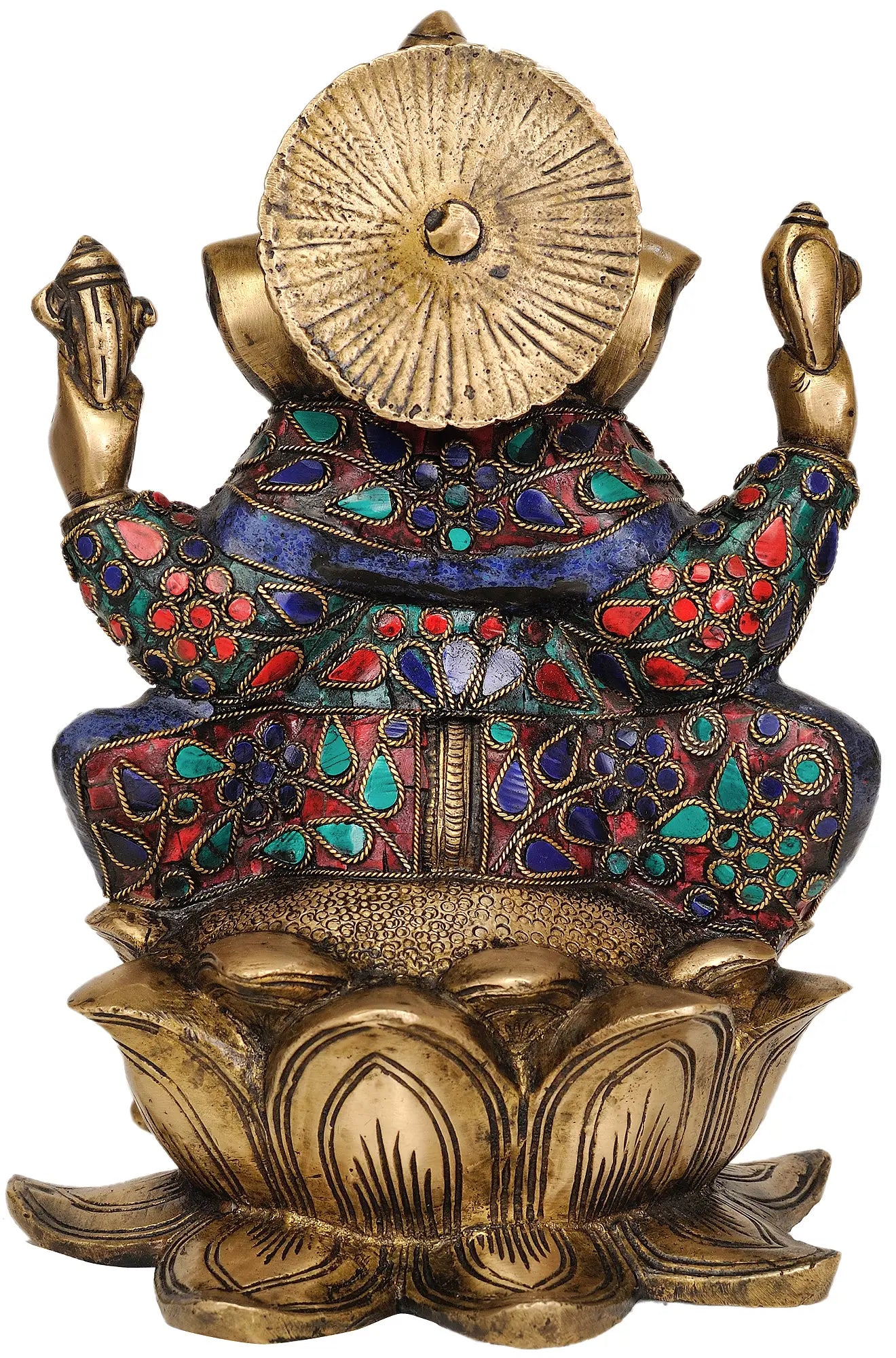 Brassaura™ Seated Ganesha on Lotus Base with Meenakari Inlay | Brass Sculpture | Height 9 Inches & Weight 4 kgs