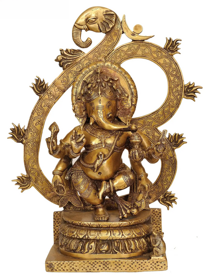 Brassaura™ Brass Ganesha Idol for Home Temple, Pooja Room & Entrance Decor | 17 Inches | 8 kgs