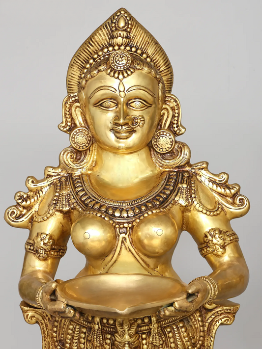 Brassaura® Divine Welcome Deepa Lakshmi Pair | Grand Brass Standing Oil Lamp Holders | Height 51 Inches  Weight: 123.50 kgs