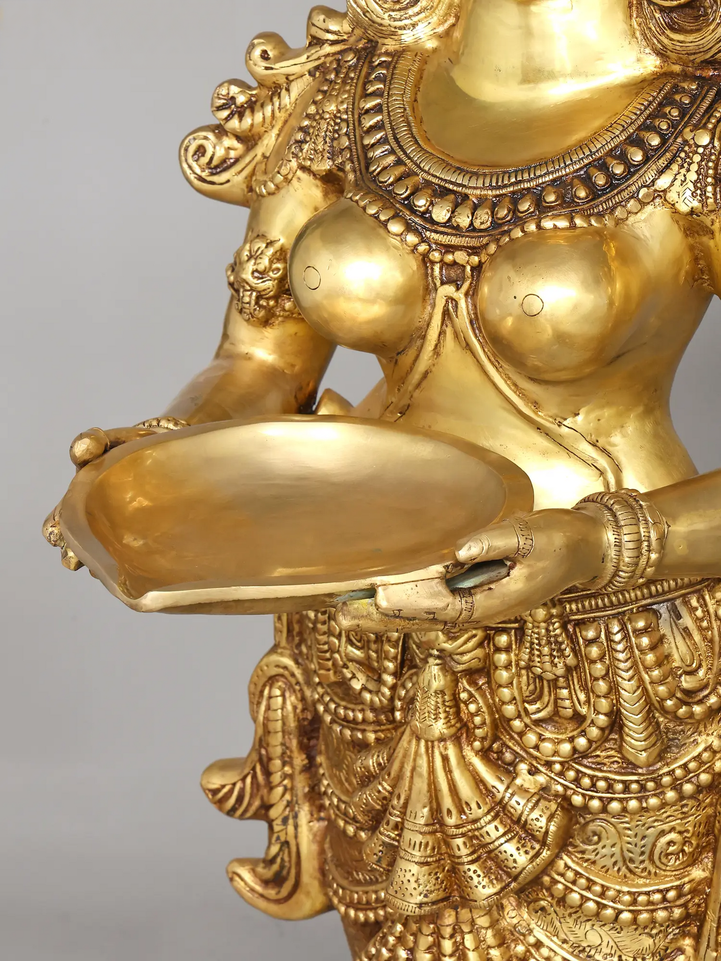 Brassaura® Divine Welcome Deepa Lakshmi Pair | Grand Brass Standing Oil Lamp Holders | Height 51 Inches  Weight: 123.50 kgs
